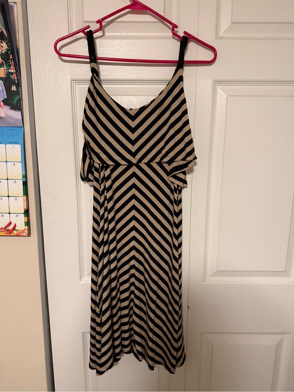 Tacera Black and Cream Striped Chevron Maxi Dress
